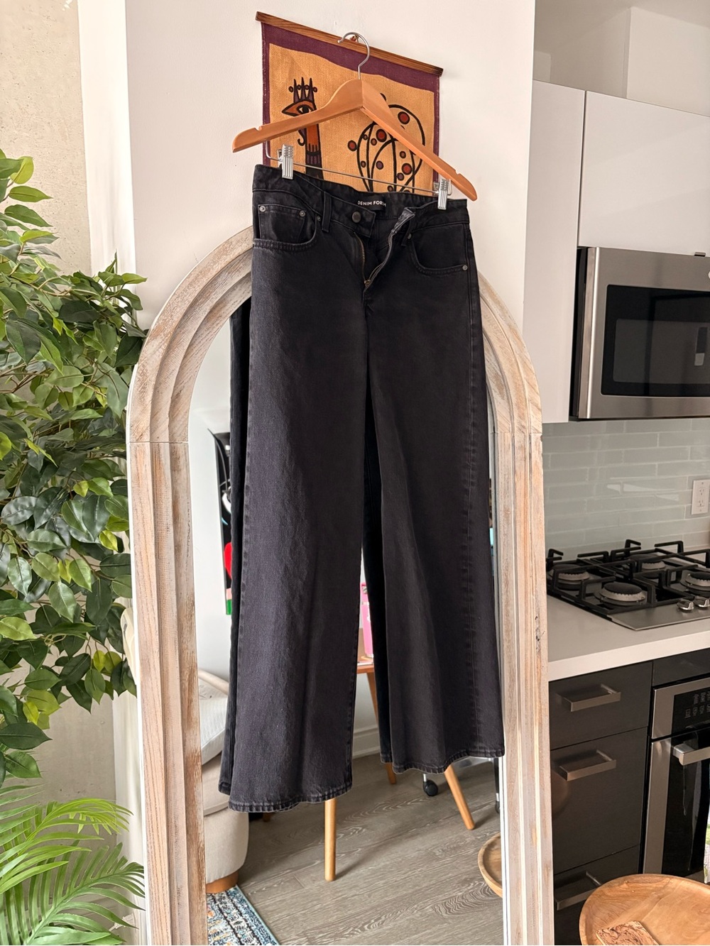 Denim Forum Black Wide-Leg Low-Rise Jeans